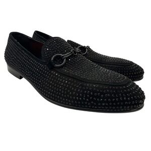 Tallia Mens Black Rhinestone Horsebit Loafers Dress Shoes Size 10.5 Sparkling